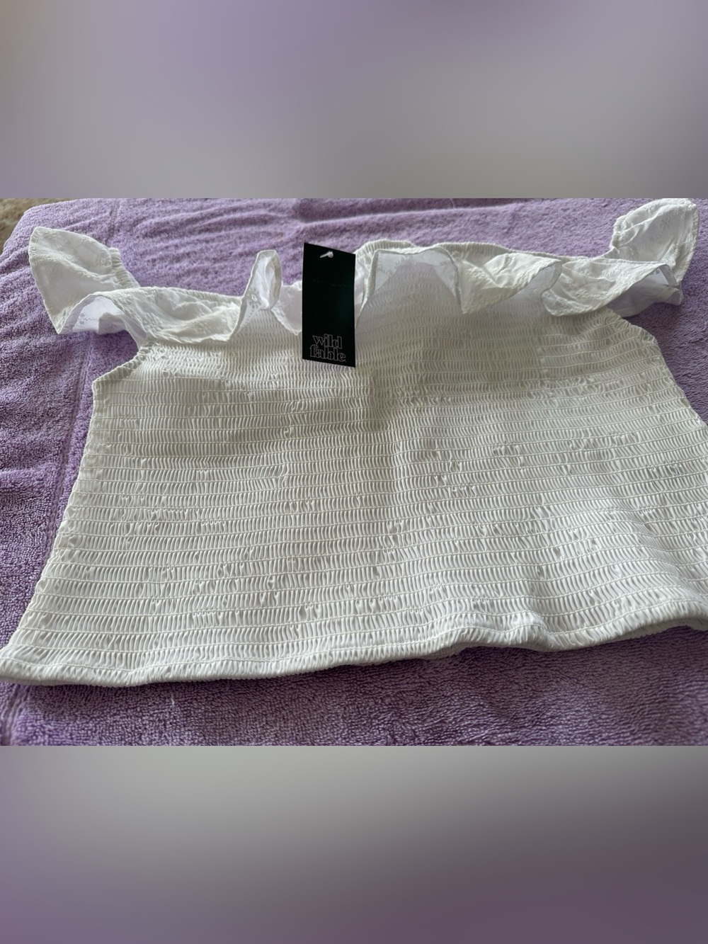 Wild Fable White Smocked Strapless Top with Ruffle Trim